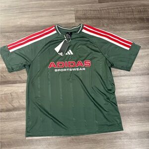 Adidas Tiro Athletic Soccer Tee Green Red Stripe Logo Shirt L NWT